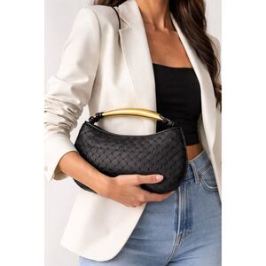 Tiffany & Fred-Black-Paris-Woven-Leather-Gold Top Handle-Clutch-Women's